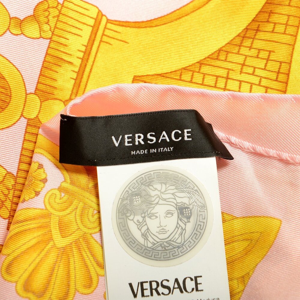 Versace Pink & Gold Heritage Print 100% Silk Shawl Scarf - Picture 3 of 5